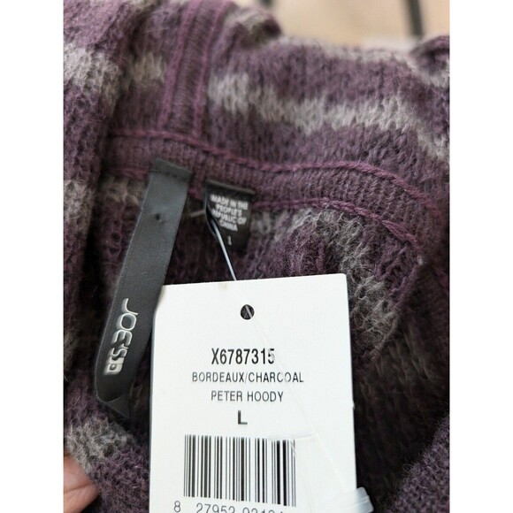 Joe's Jeans Men's Sz L Striped Hoodie Sweater Lightweight Knitted Plum/Grey - Picture 4 of 5